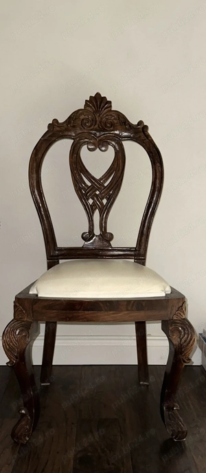  Opt scaune superbe din lemn masiv si piele alba - imagine 5