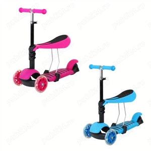 Trotineta cu Trei Roti LED pentru Copii, 70x60cm cu Scaunel si Cosulet Fata si Baiat