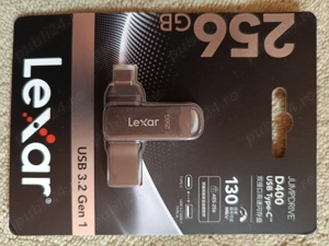 Stick LEXAR JumpDrive D400 256 GB, Dual Type C & A, USB 3.2 Gen 1, 130 MBs, METALIC - NOU, SIGILAT
