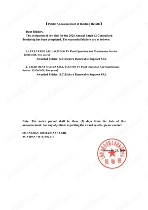 Anunț privind rezultatul procedurii de achiziție   Pachetul anual 2026, Lotul 62
