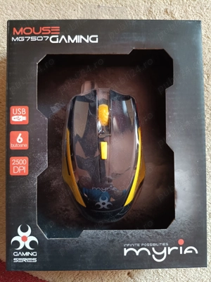 Vând Mouse Gaming MYRIA MG7507, 2500 DPI, cablu USB 1,5 m, negru-galben - NOU, SIGILAT