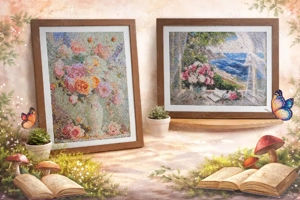 Set 2 tablouri diamond painting, înrămate   30 40 cm 