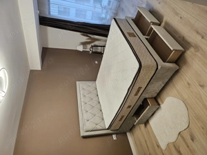 PAT TAPITAT CU SERTARE BIA 160x200 cu Saltea Saltex Mob Pocket Diamant