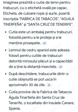 Vând cutie trabucuri Santa Cruz de Tenerife