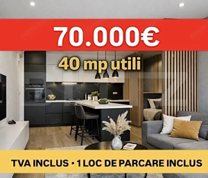 Apartament tip studio, 40 mp utili, 1 loc de parcare, Etaj 1, TVA INCLUS