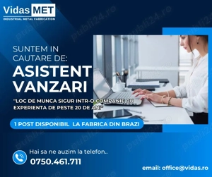  Angajam: Asistent MANAGER -Vidas MET- Producator confectii metalice