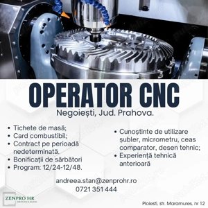 Recrutăm - Operator CNC in Negoiesti, PH