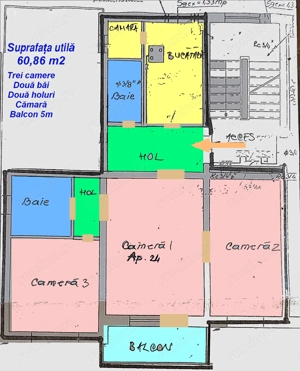 Ultracentral, trei camere, două băi, balcon, zonă centrală, etajul patru, Hunedoara. - imagine 4