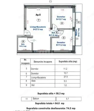 Apartament 3 camere | 58,3 mp | COMISION 0% - imagine 10