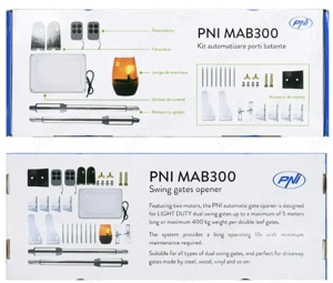 Kit automatizare porti batante PNI MAB300 cu 2 motoare 40W, telecomenzi si panou de control