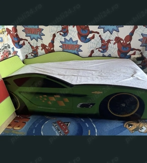 Pat mașină+saltea de pat