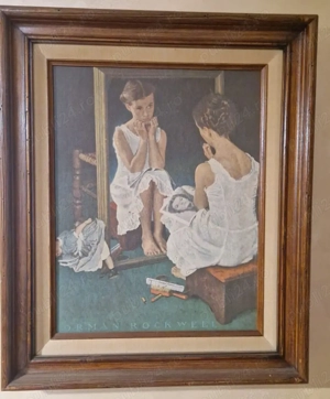 Tablou portret Fata in oglinda , Artist Noramn Rockwell (1894 1978)