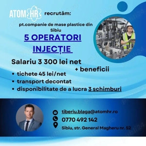 Atom HR angajează Operatori Injecție mase plastice   Sibiu