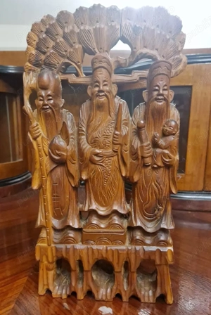 Statueta Cei trei zei intelepti   lemn santal, vintage