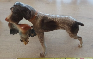 Bibelou Portelan Caine De Vanatoare Cu Rata In Gura - Anii 80 