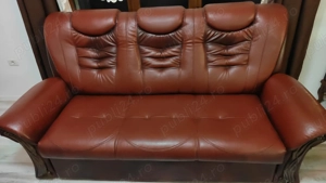 Canapea din piele eco. maro, în set de 3_2_1.