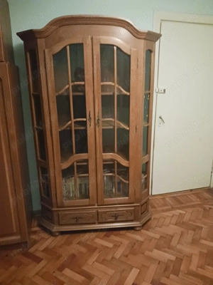 vand vitrina, dulap cu doua usi si masa tv pe colt din lemn masiv