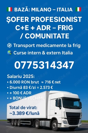 Șofer C+E Milano 3400 ,program de munca 8 2