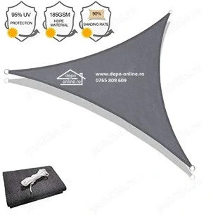 Copertina parasolar triunghiulara gri, latura 3.6 metri