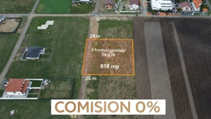 Comision 0%  Teren 818 mp pentru duplex | 2 fronturi stradale | Moșnița Noua