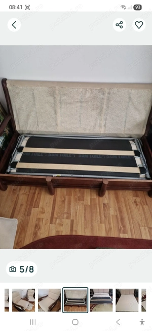 vand set Roma, canapea 3 locuri extensibila, fotoliu si balansoar, toate din lemn masiv - imagine 4