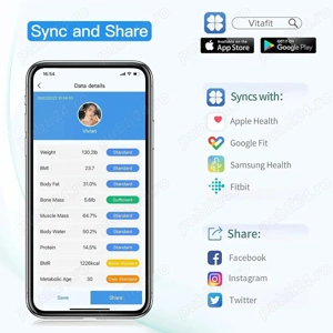 Cântar Inteligent Vitafit Smart Scale   13 Analize Corporale, Bluetooth, Acuratețe 0,1 lb   0,05 kg, - imagine 4