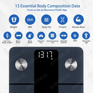 Cântar Inteligent Vitafit Smart Scale   13 Analize Corporale, Bluetooth, Acuratețe 0,1 lb   0,05 kg, - imagine 3