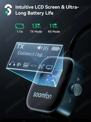 Adaptor Bluetooth 5.3 SOOMFON   Transmițător & Receptor 2 în 1, cu Ecran LCD și Conectare Duală (Pen - imagine 4