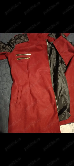 Palton damă elegant grena cu detalii moderne - imagine 2