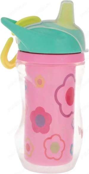 Cana termoizolantă pentru copii Nuby Easy Grip   cu pai flexibil, design floral, 270 ml, 6+ luni