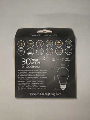 Bec LED CRIMSON A60, 10W, 900 lm, E27, 3000K   Durată de viață 30 de ani - imagine 2