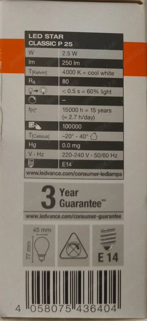 Bec LED OSRAM Retrofit CLASSIC P, 2.5W, E14, 4000K, 250 lm   Mat