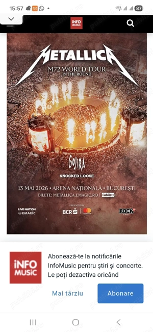 vand 4 bilete concert Metallica