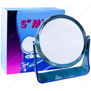 Oglinda cosmetica de make-up rotunda, cu 2 fete si suport din plastic, 18 x 16 CM - imagine 4