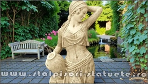 Statuetă țărăncuța la cișmea, galben patinat, model S51.