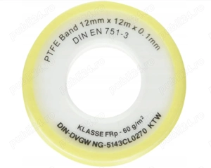 Bandă PTFE (Teflon) pentru etanșare   12 m, 12 mm, 0,1 mm grosime