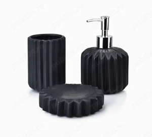 Set baie FERRA   3 piese, ceramică embosată, 380 ml, negru   MONDEX   BathLab