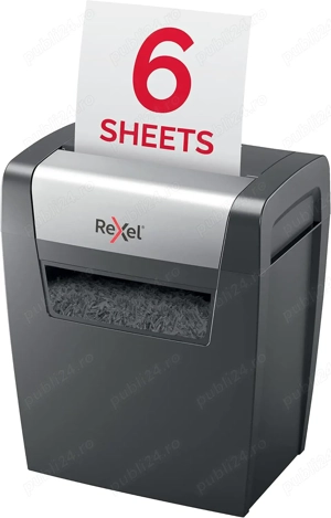 Distrugător de documente Rexel Momentum X406   Cross Cut P4, 6 coli, Coș 15L, Negru - imagine 5