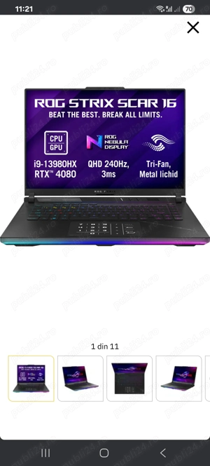 Laptop Gaming ASUS ROG Strix SCAR 16 G634JZ-N4040, Intel Core i9-13980HX pana la 5.6GHz, 16" WQXGA, 
