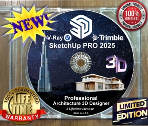 SketchUp Pro 2025+V-Ray  -3 Lifetime Licenses (Permanenta ) 3PC - DVD SIGILAT