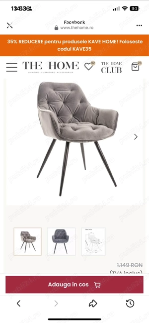 NOU !Set 4 scaune dining din catifea  - imagine 2