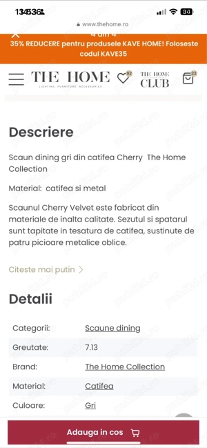 NOU !Set 4 scaune dining din catifea  - imagine 4