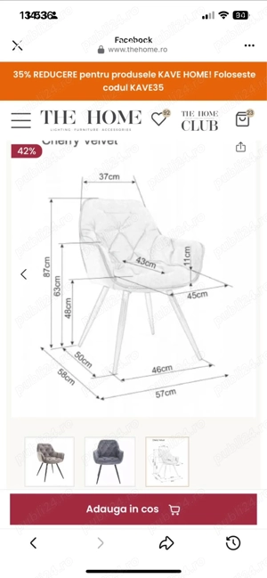 NOU !Set 4 scaune dining din catifea  - imagine 3