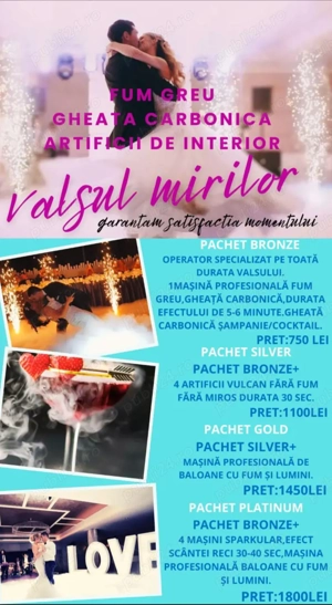 Fum greu, gheață carbonică, artificii vulcan,baloane cu fum,sori rotitori, mașini sparkular 