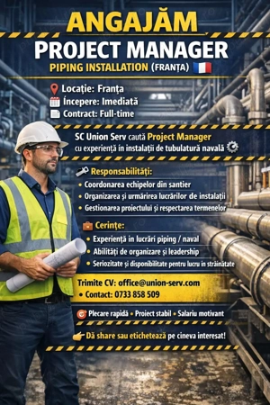 Angajam pentru un proiect in Franta Project Manager 