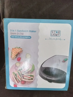 Sandwichmaker StarLight ,700W,3 tipuri placi grill,waffle, Negru Inox