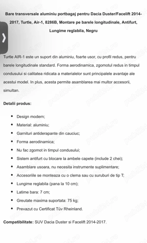Vand bare transversale turtle Dacia Duster  - imagine 2
