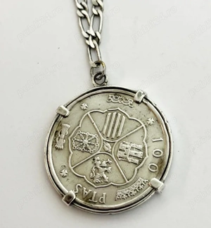 lant din argint cu medalion moneda vintage spaniola din argint