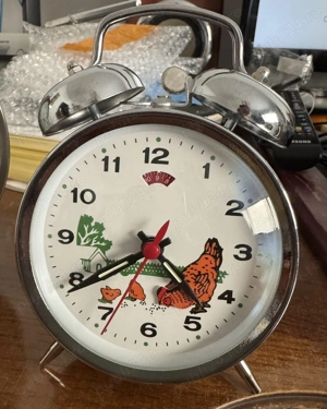 Ceas de masa mecanic retro cu alarmă, ceas de birou metalic, ceas de birou cu pui ciugulit orez, no