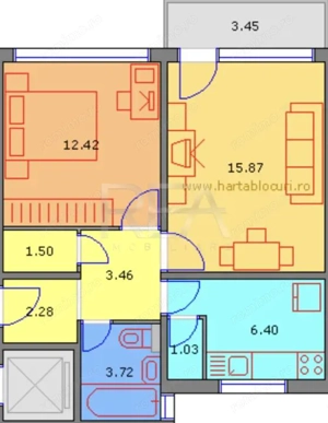 2 camere decomandat, et. 1/4, bloc tip P-Favorit
